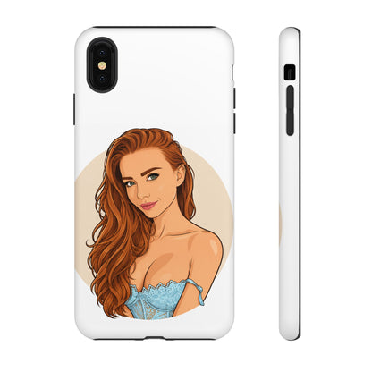 Phone Case — Redhead Pinup Portrait Illustration Protective Hard Case