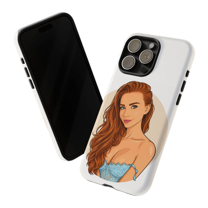 Phone Case — Redhead Pinup Portrait Illustration Protective Hard Case