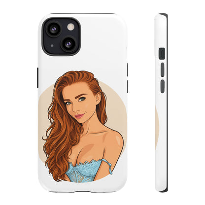 Phone Case — Redhead Pinup Portrait Illustration Protective Hard Case
