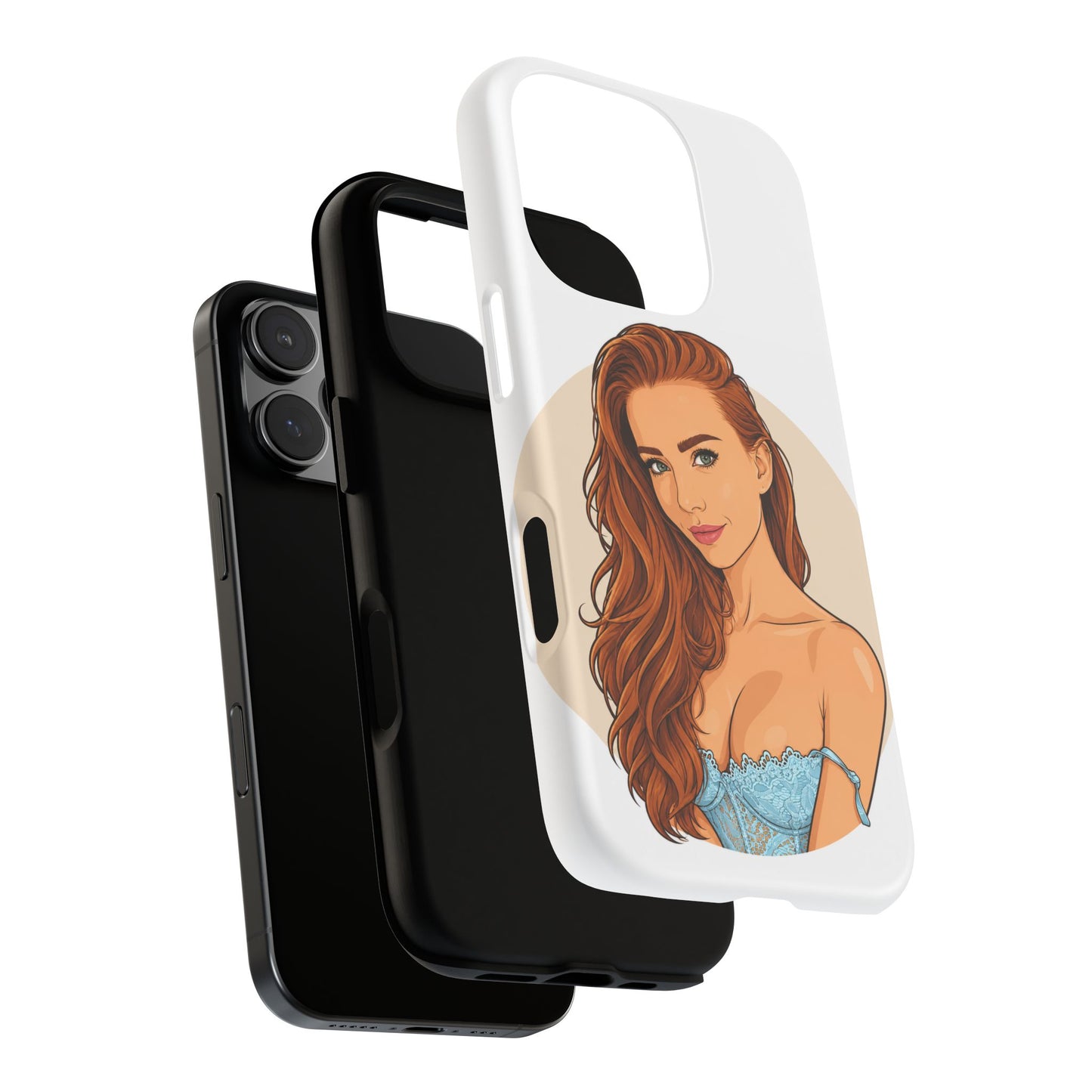 Phone Case — Redhead Pinup Portrait Illustration Protective Hard Case