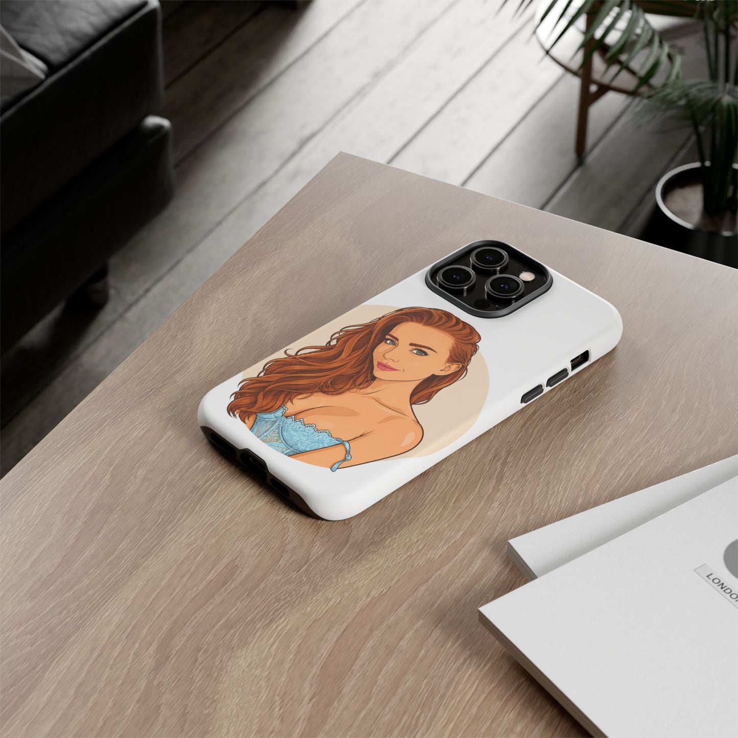 Phone Case — Redhead Pinup Portrait Illustration Protective Hard Case