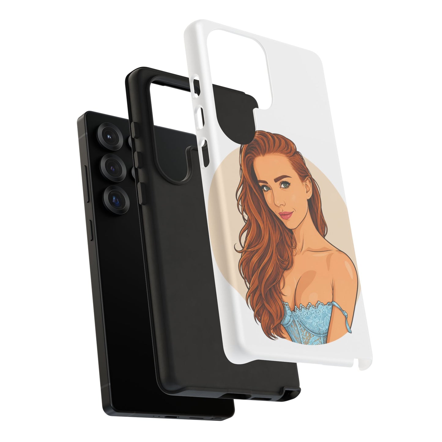 Phone Case — Redhead Pinup Portrait Illustration Protective Hard Case