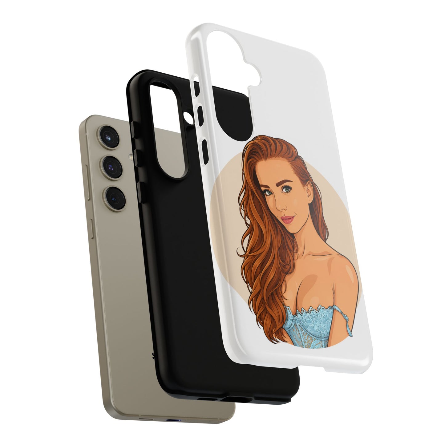 Phone Case — Redhead Pinup Portrait Illustration Protective Hard Case