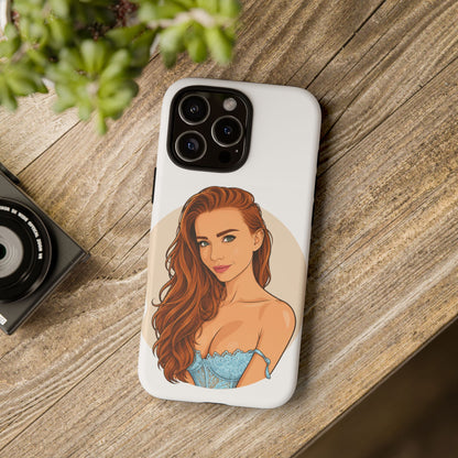 Phone Case — Redhead Pinup Portrait Illustration Protective Hard Case