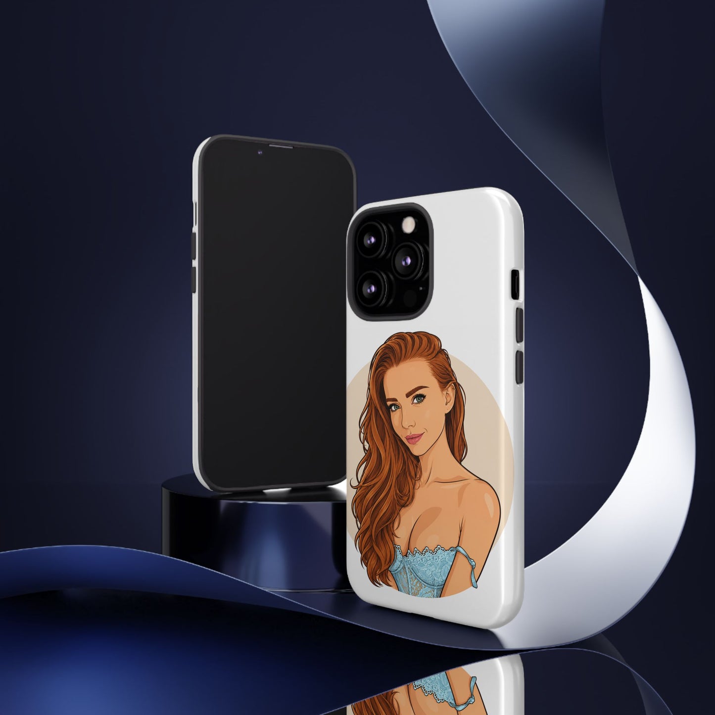 Phone Case — Redhead Pinup Portrait Illustration Protective Hard Case