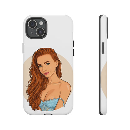 Phone Case — Redhead Pinup Portrait Illustration Protective Hard Case