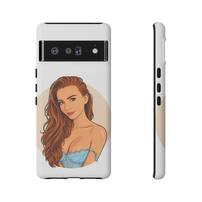 Phone Case — Redhead Pinup Portrait Illustration Protective Hard Case