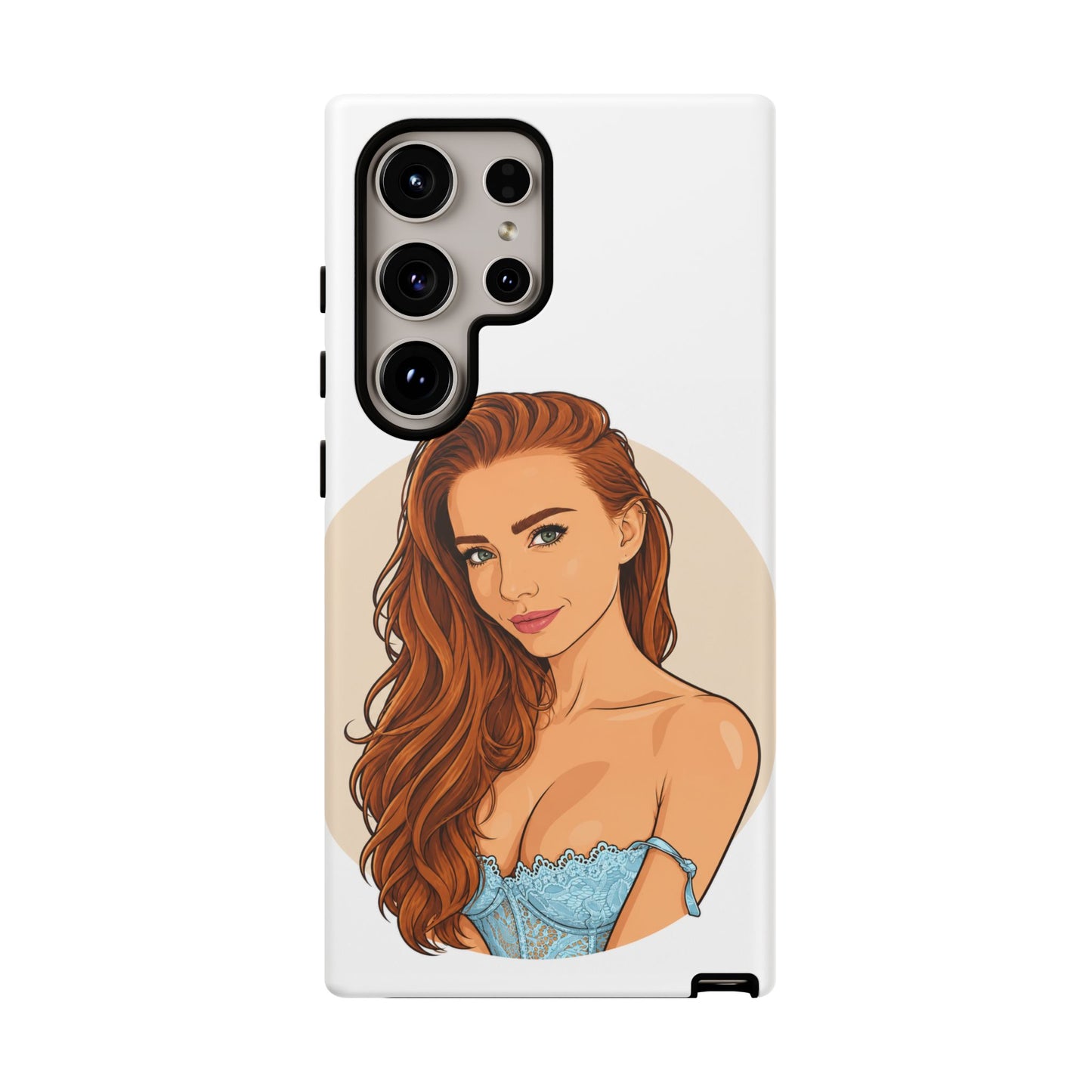 Phone Case — Redhead Pinup Portrait Illustration Protective Hard Case