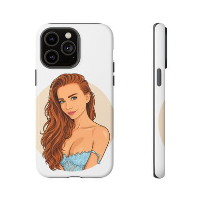 Phone Case — Redhead Pinup Portrait Illustration Protective Hard Case