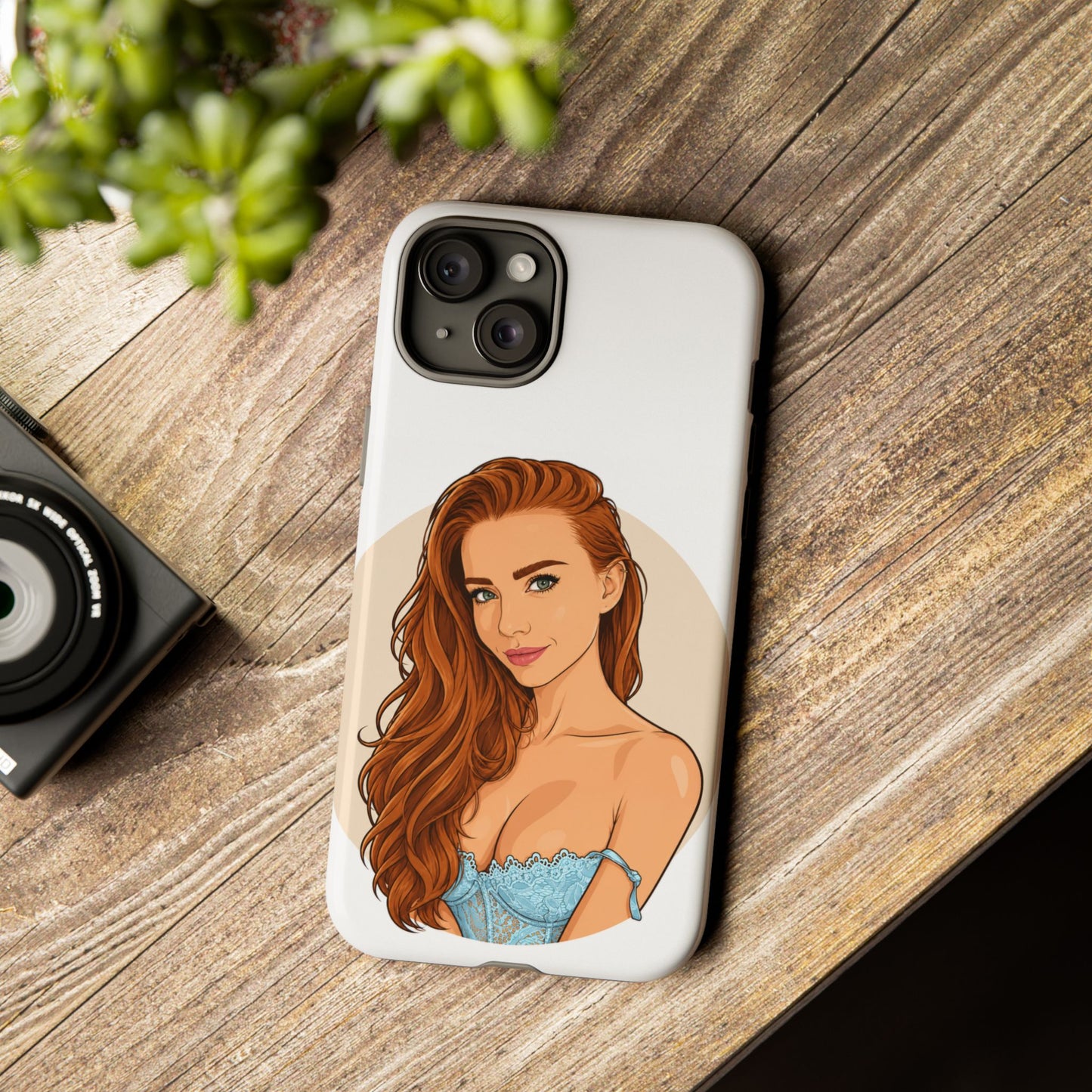Phone Case — Redhead Pinup Portrait Illustration Protective Hard Case