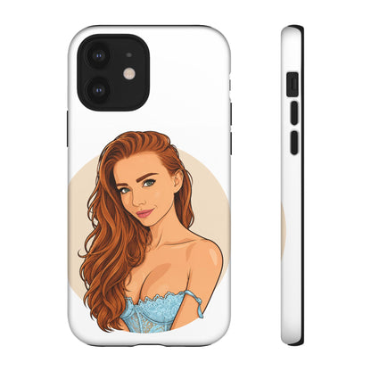 Phone Case — Redhead Pinup Portrait Illustration Protective Hard Case