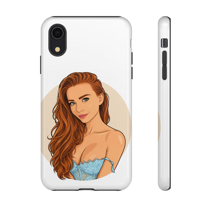 Phone Case — Redhead Pinup Portrait Illustration Protective Hard Case