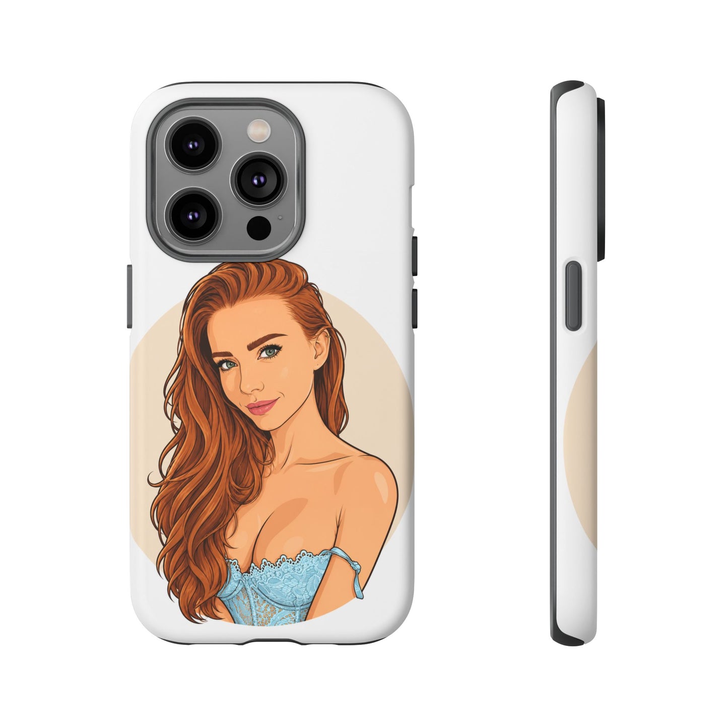 Phone Case — Redhead Pinup Portrait Illustration Protective Hard Case