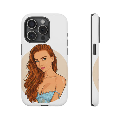 Phone Case — Redhead Pinup Portrait Illustration Protective Hard Case