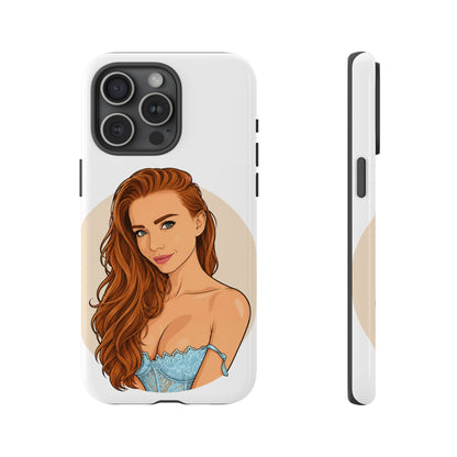 Phone Case — Redhead Pinup Portrait Illustration Protective Hard Case