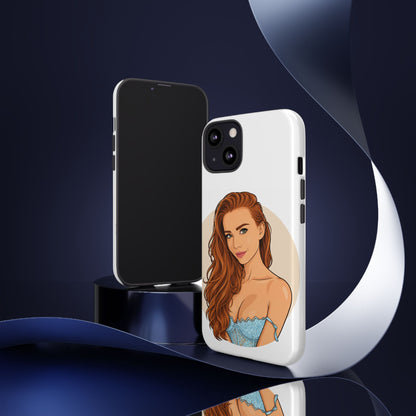 Phone Case — Redhead Pinup Portrait Illustration Protective Hard Case