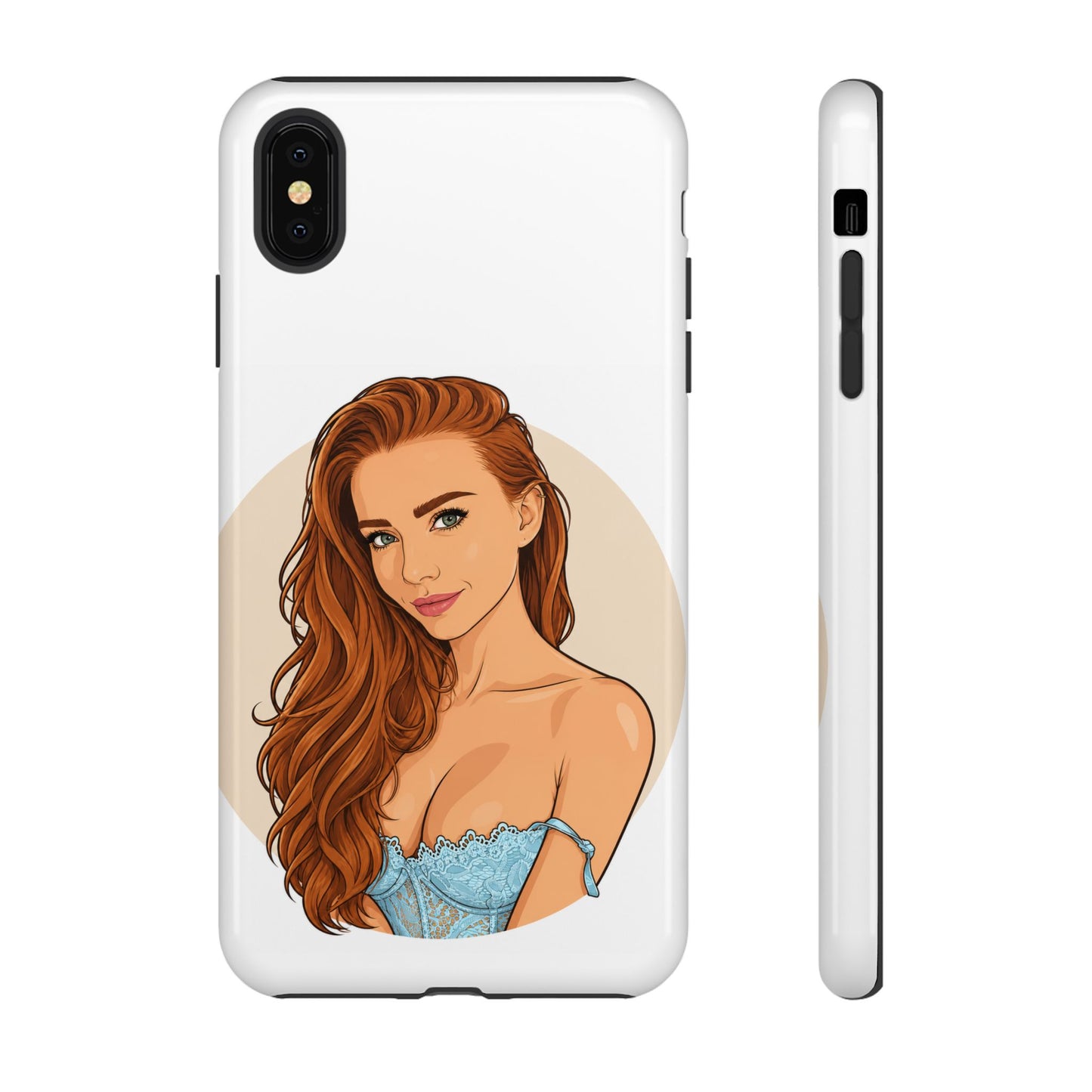 Phone Case — Redhead Pinup Portrait Illustration Protective Hard Case