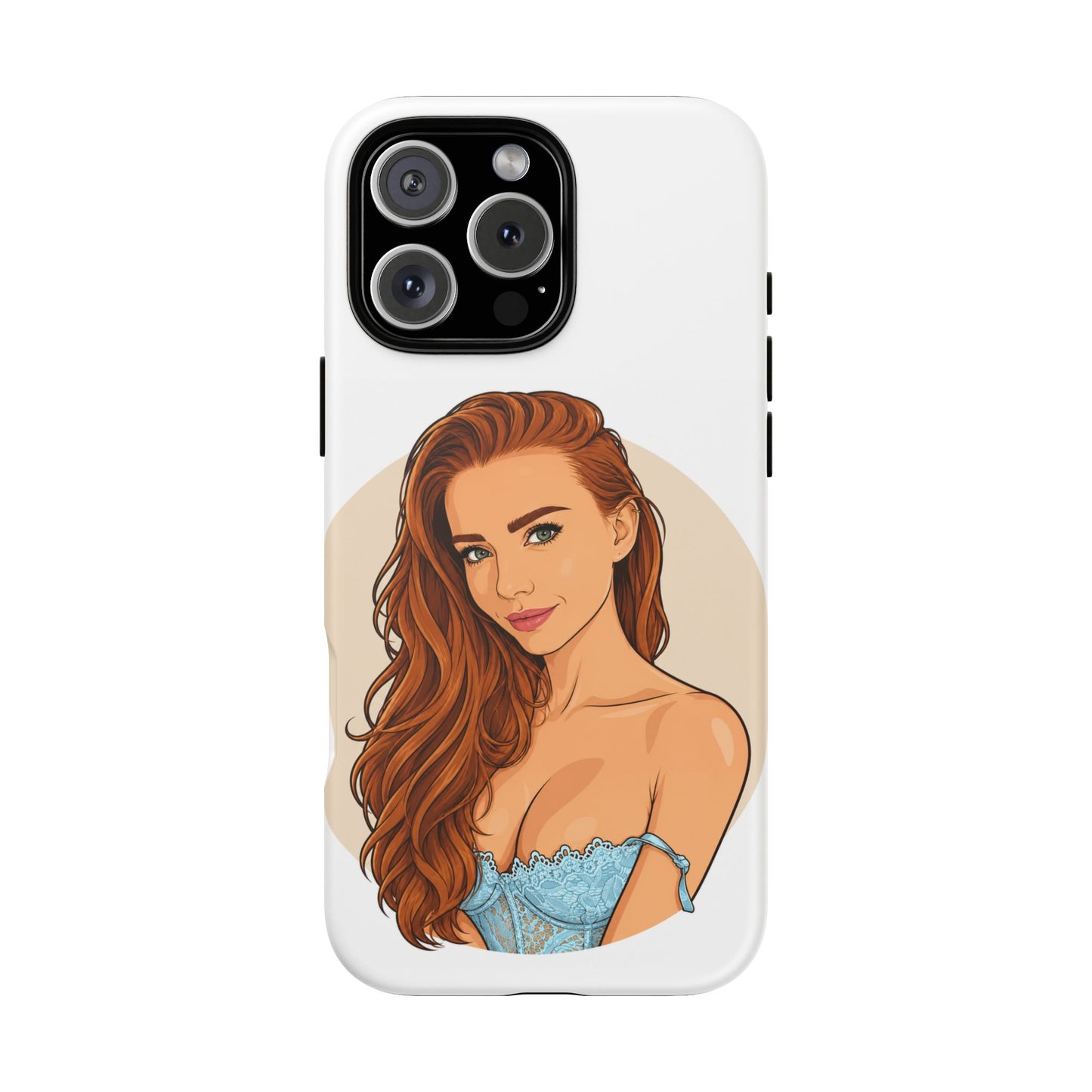 Phone Case — Redhead Pinup Portrait Illustration Protective Hard Case
