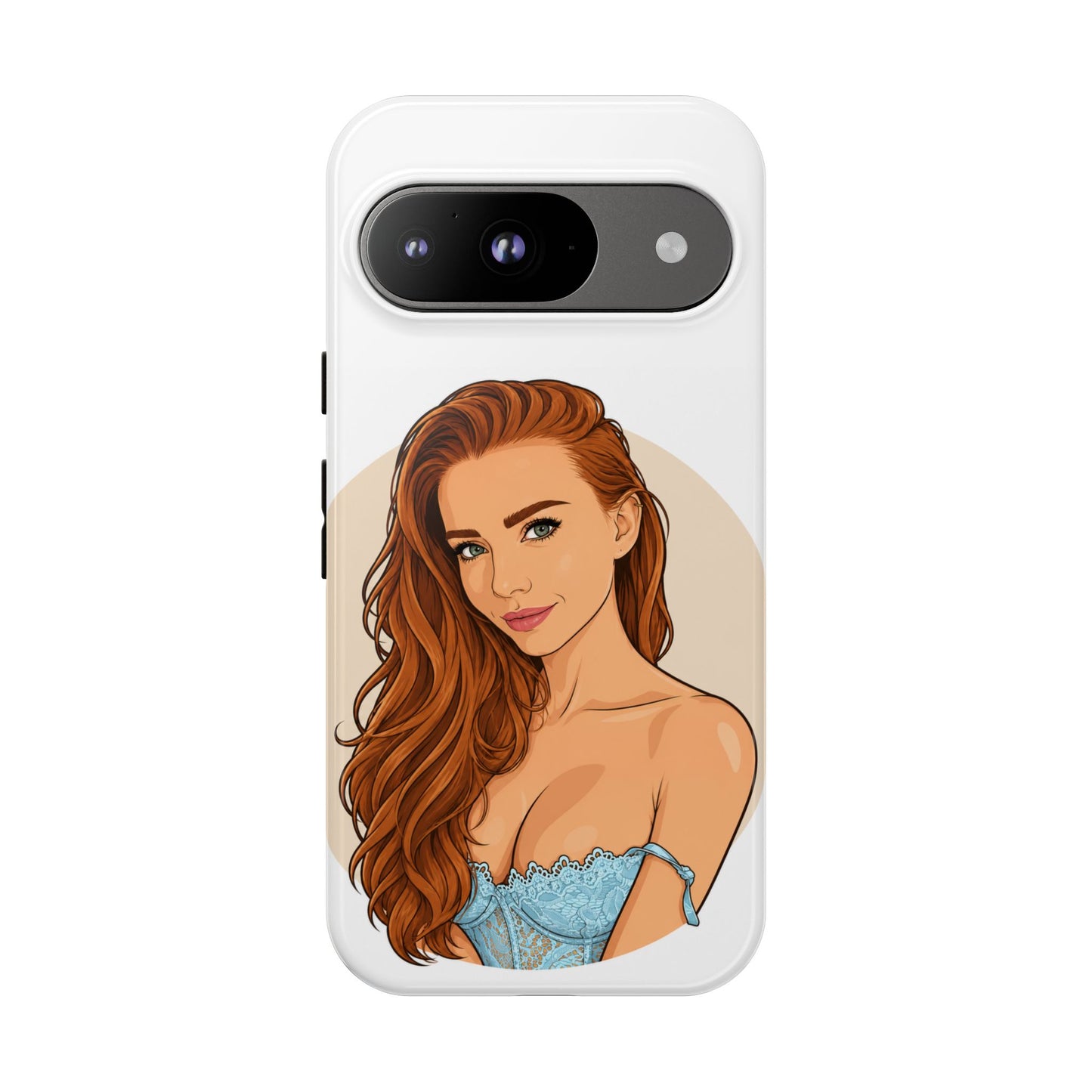 Phone Case — Redhead Pinup Portrait Illustration Protective Hard Case