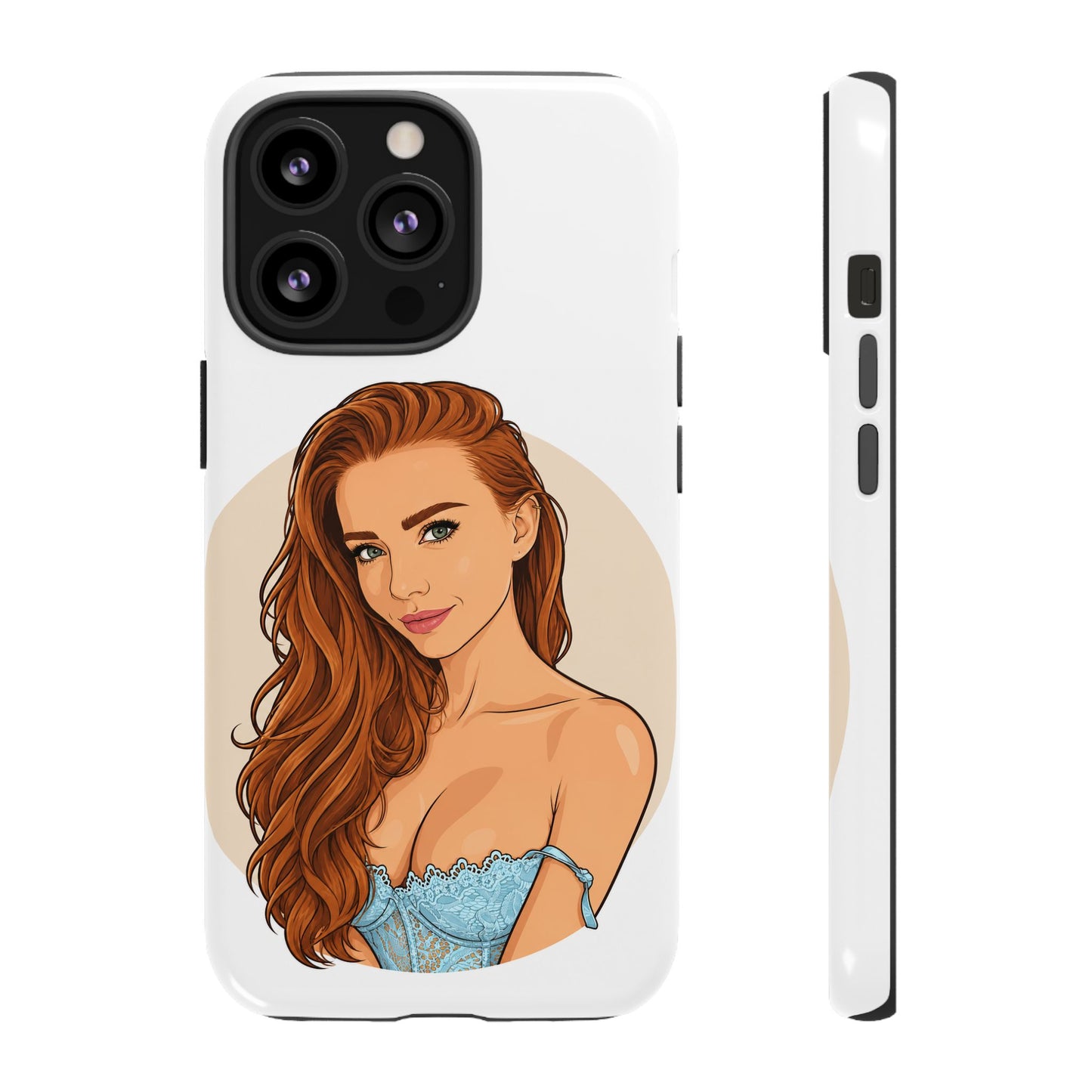Phone Case — Redhead Pinup Portrait Illustration Protective Hard Case